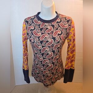 Sundance Pure Paisley Long Sleeve Velvet Button Thermal Top size S